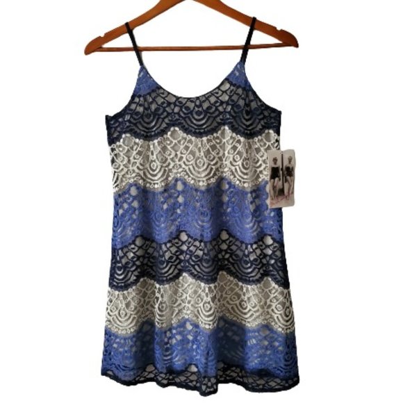 Honey and Rosie Dresses & Skirts - Honey And Rosie Women's White/Blue Lace Overlay Lined Cami Dress Size Small NWT